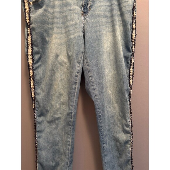 Ashley Stewart Jeans Womens Plus Size 16 Blue Skinny Pearl Beaded Stripe - Picture 3 of 9